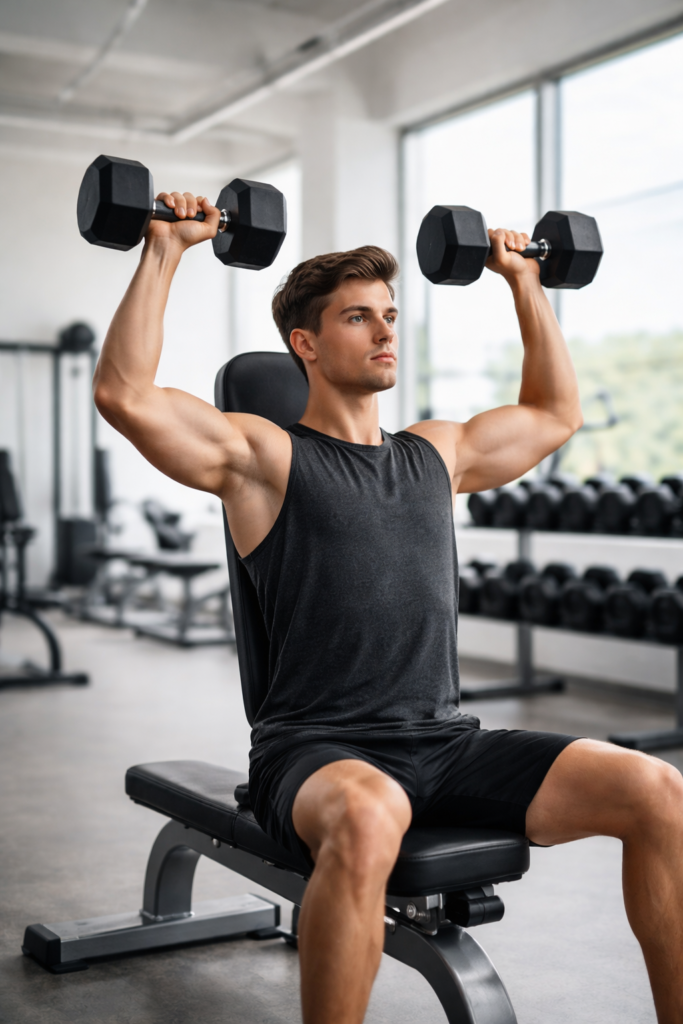 Man training in gym during structured fitness program